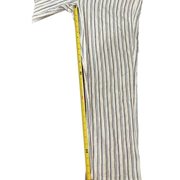 For Cynthia Linen Blend White Blue Tan Striped Pants Large Drawstring Pockets - Picture 10 of 10
